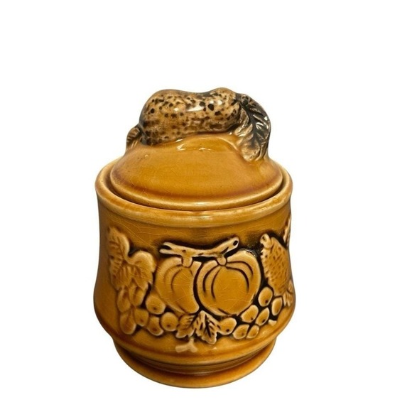 Vintage Harvest Gold Ceramic Tea Coffee Set Fruit Relief Squirrel Finial 5pc - Picture 8 of 16